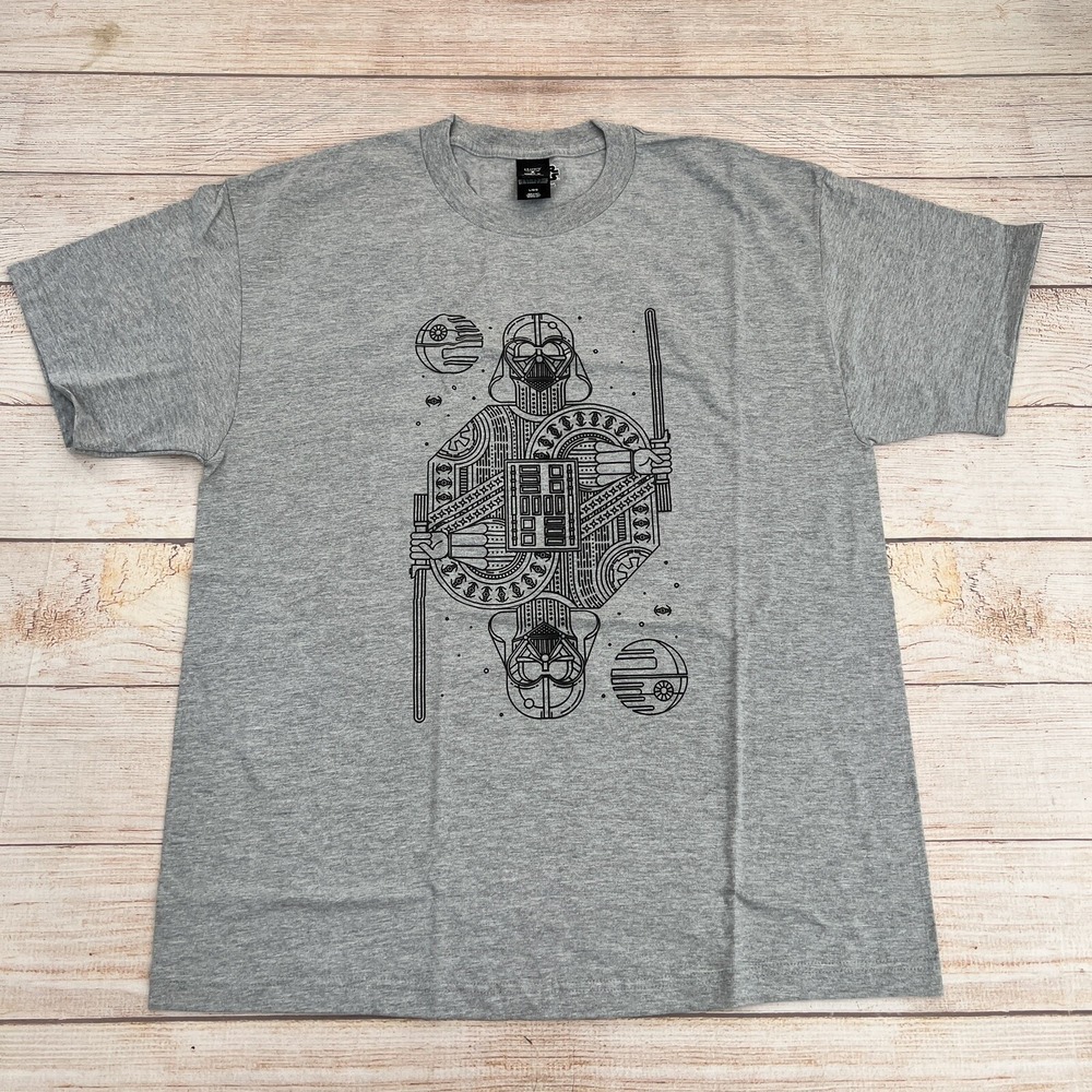 Hanes Beefy Star Wars Darth Vader King Line Art Playing Card Gray T-Shirt Size L